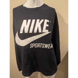 VINTAGE NIKE Graphic Crew Neck Black Pullover Cropped Sweatshirt Women's Size M